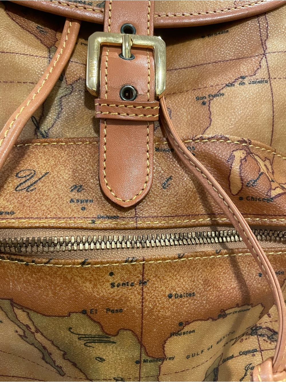 Alviero Martini Tan Map-Print Leather Backpack with Gold Hardware - Picture 2 of 13